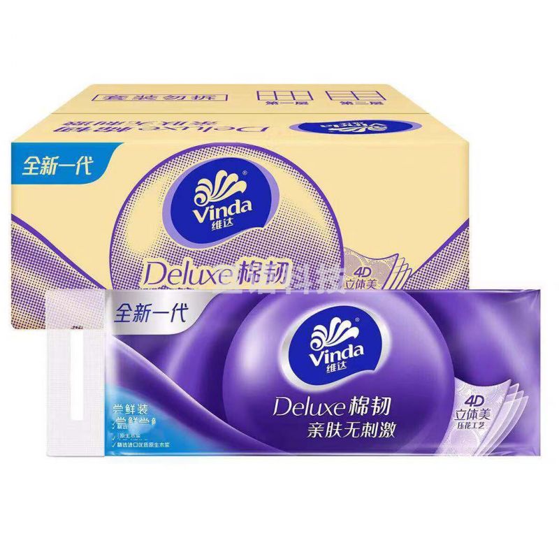 维达(Vinda) 棉韧压花有芯4层卫生卷纸110g*12卷*6提