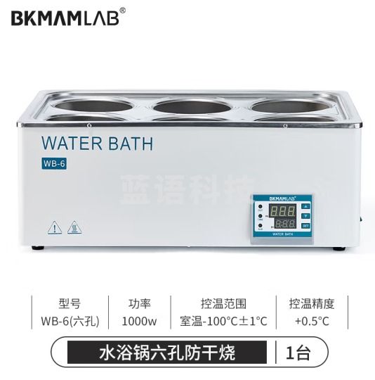比克曼生物 水浴锅恒温数显实验室带浮板加热管小型单孔双孔四孔六孔防干烧款 【六孔防干烧】WB-6