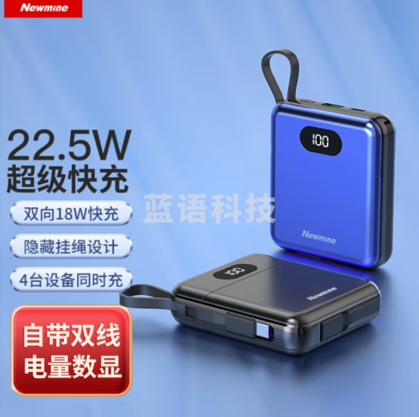纽曼（Newmine) AL08自带线快充充电宝10000毫安时 苹果Type-c 蓝