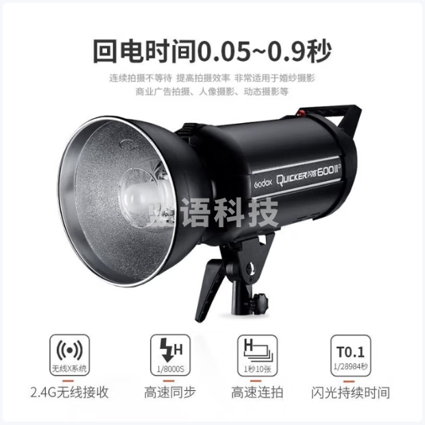 神牛(Godox) 闪客600w二代高速闪光灯大功率外拍影棚摄影灯高速连拍补光商业人像拍照灯 闪客600II 官方标配