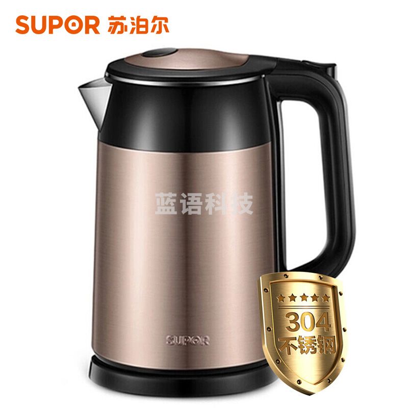 苏泊尔(SUPOR) 1.7L全钢无缝双层防烫电热水壶 304不锈钢烧水壶 17S26A