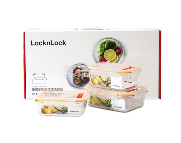 乐扣乐扣(LOCK&LOCK)耐热玻璃套装保鲜盒三件套(380ml+630ml+1000ml)LLG445S909