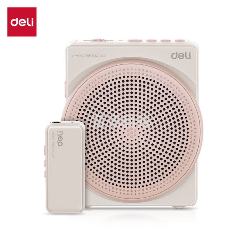 得力(deli)小蜜蜂无线扩音器教师专用小喇叭腰挂麦克风导游插卡便携式喊话器教学讲课 粉色LT911