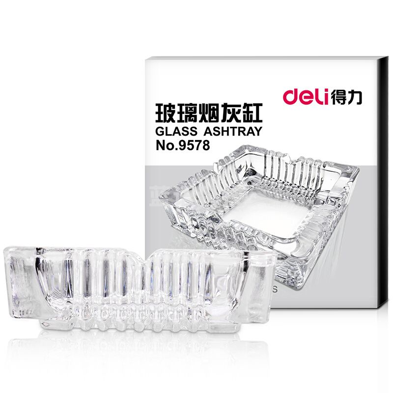 得力（deli）9578 40只/盒 办公摆件烟灰缸客厅办公透明玻璃缸120*120mm茶几摆件