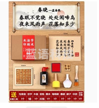 木活字印刷术diy套装材料包拓印字模工具非遗手工玩具 （五言 春晓 20张宣纸）