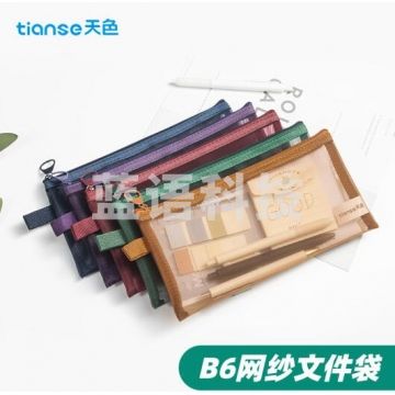 天色 复古色网纱文件袋 笔袋 B6透明文具资料袋 票据整理收纳袋 B6套装-5色 TS-255 BG.808
