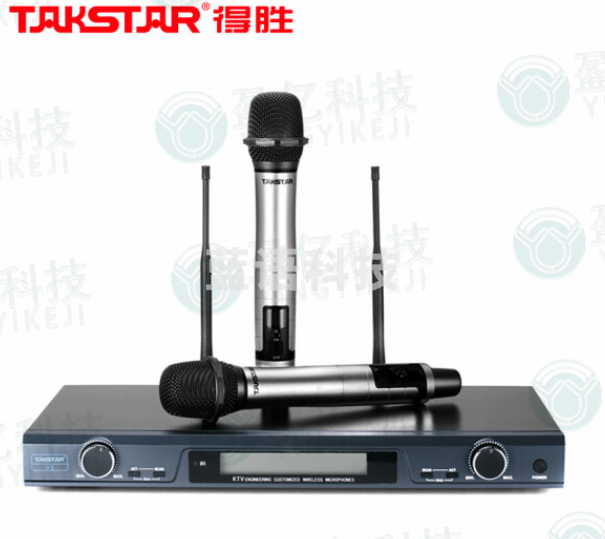 得胜（TAKSTAR）X5无线话筒麦克风 一拖二专业U段家庭KTV 工程会议主持专用话筒 高品质自动对频 银色