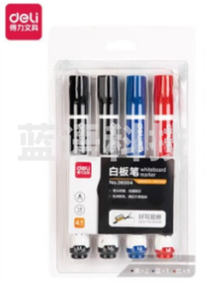 得力36004白板笔套装学生白板写字笔大容量办公书写可擦白板笔 4支3色 1套装