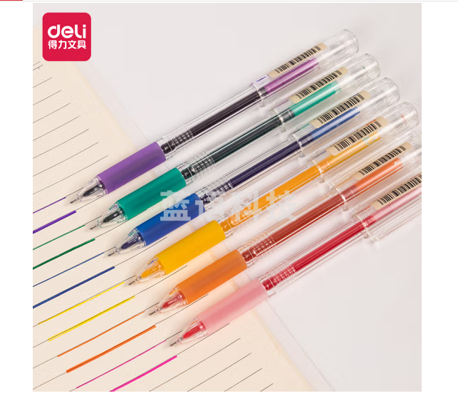 得力 0.5mm彩色签字笔 糖果6色拔帽全针管签字笔荧光笔水笔手账笔 A125
