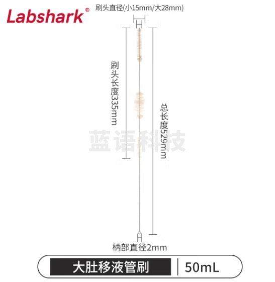 比克曼生物 LABSHARK 毛刷实验室清洁尼龙毛刷试管刷容量瓶刷锥形瓶刷烧杯刷天平刷【大肚移液管刷】50mL 1个（10个起订）