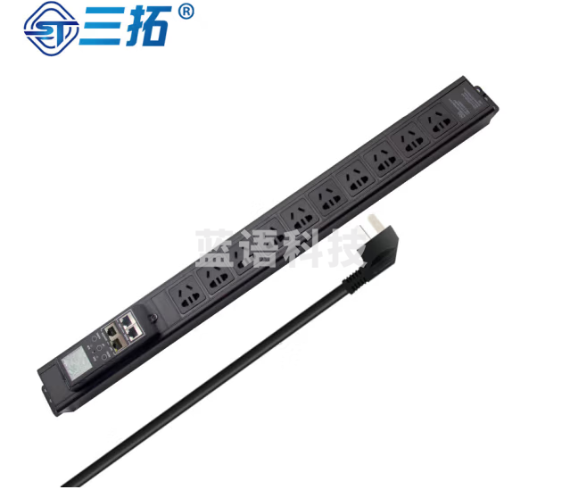 三拓智能液晶显示pdu网页远程访问/网络级联/电流电压检测/温湿度IP监控/云通信机柜插座电源 TS8507