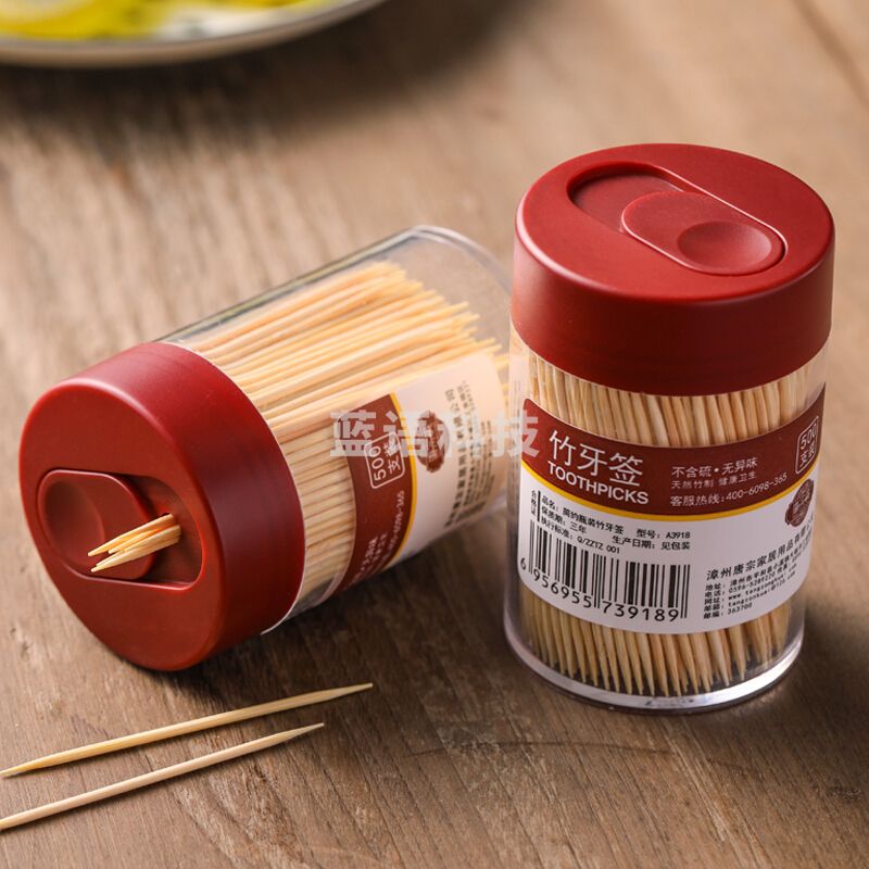 唐宗筷 竹牙签500支装 红简约 单罐装牙签