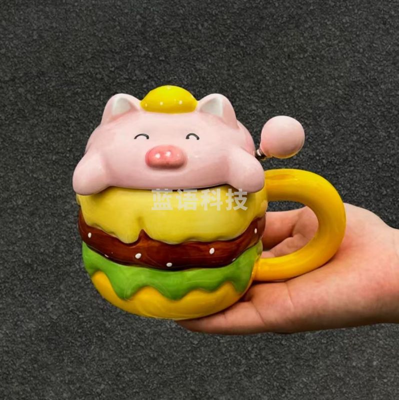 高颜值卡通汉堡陶瓷杯子带盖 实用伴手礼