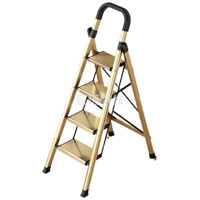 奥鹏梯子家用四步折叠梯加厚铝合金室内户外登高爬梯人字梯工程梯 香槟金四步 镜面