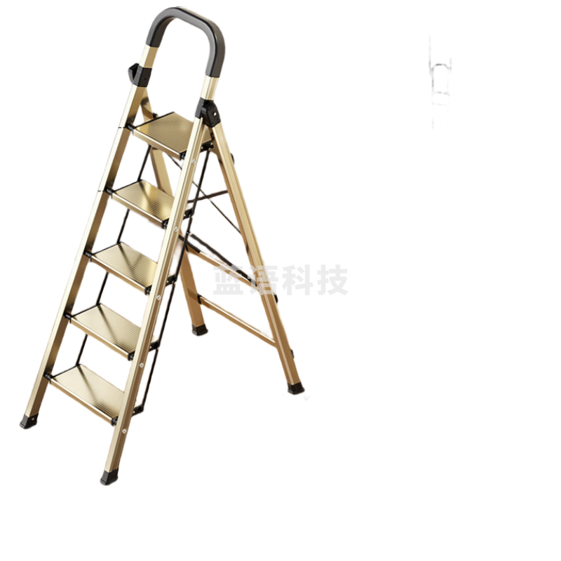 奥鹏梯子家用五步折叠梯加厚铝合金室内户外登高爬梯人字梯工程梯 香槟金五步