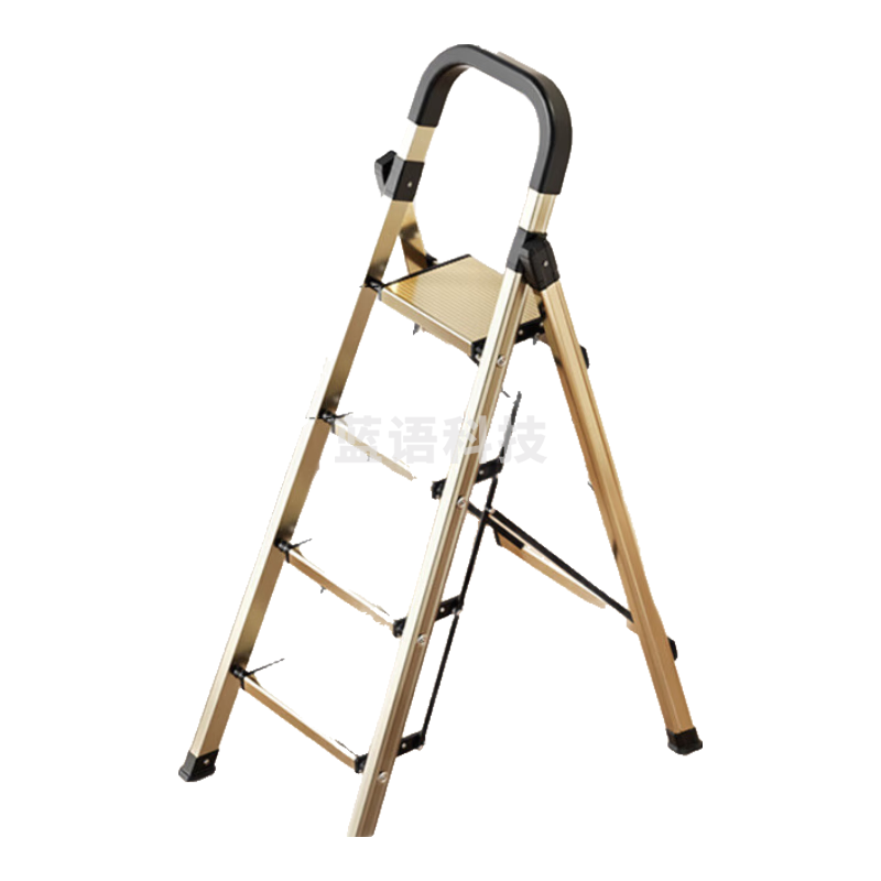 奥鹏梯子家用四步折叠梯加厚铝合金室内户外登高爬梯人字梯工程梯 香槟金四步