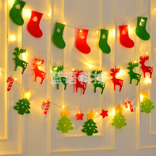 欧妮姿 圣诞拉旗圣诞带灯装饰品圣诞树套餐圣诞节装饰品带灯拉旗3条装