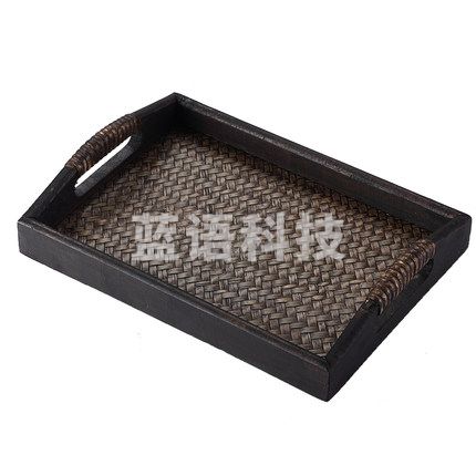 家用藤编茶盘木托盘 复古仿古木盘