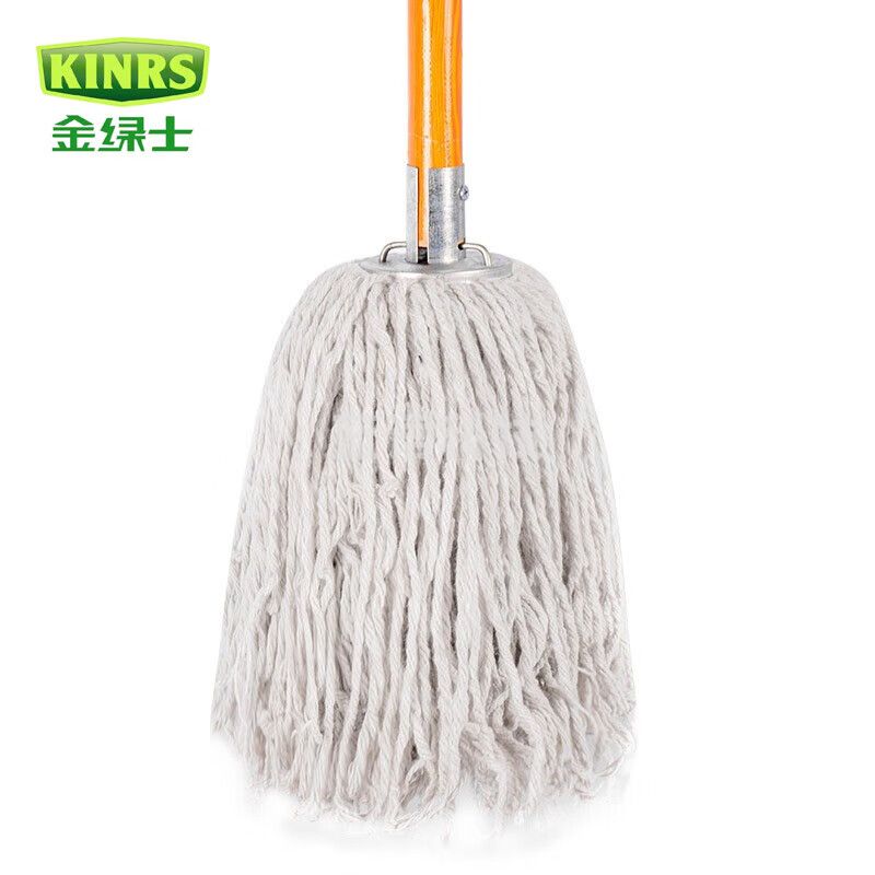 金绿士（KINRS）木杆拖把棉线老式墩布尘吸水拖把 白色圆头