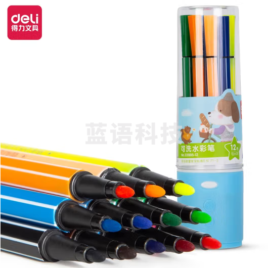 得力(deli) 33985-12 12色可洗水彩笔彩色涂色颜色笔美术画材+收纳筒(套)