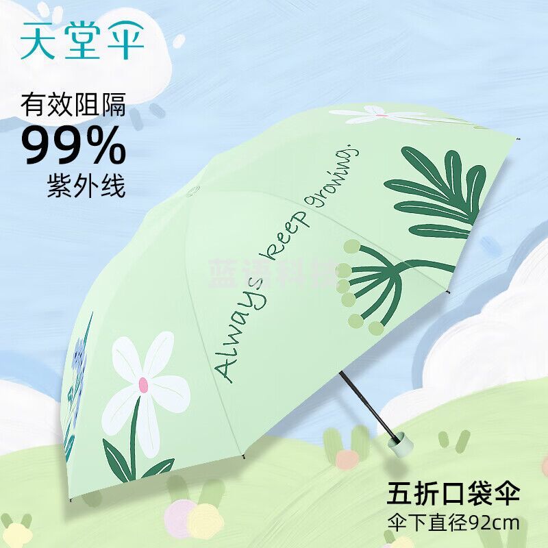 天堂伞57CM*8K 三折晴雨伞 寇玉纺黑胶33920E向阳而生 绿色 多色可选