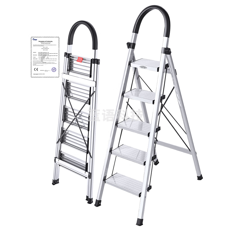 杜邦（DU PONT）梯子家用折叠铝合金梯加厚人字梯登高梯爬步安全梯扶梯楼银色5步