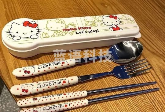 勺子ins高颜值筷子勺子套装三件套叉子套盒学生单人餐具收纳盒 KT猫4件套