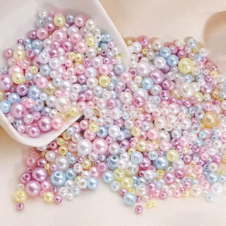 仿珍珠高亮珠子彩色散珠diy手工发簪子装饰品材料配件混色8mm