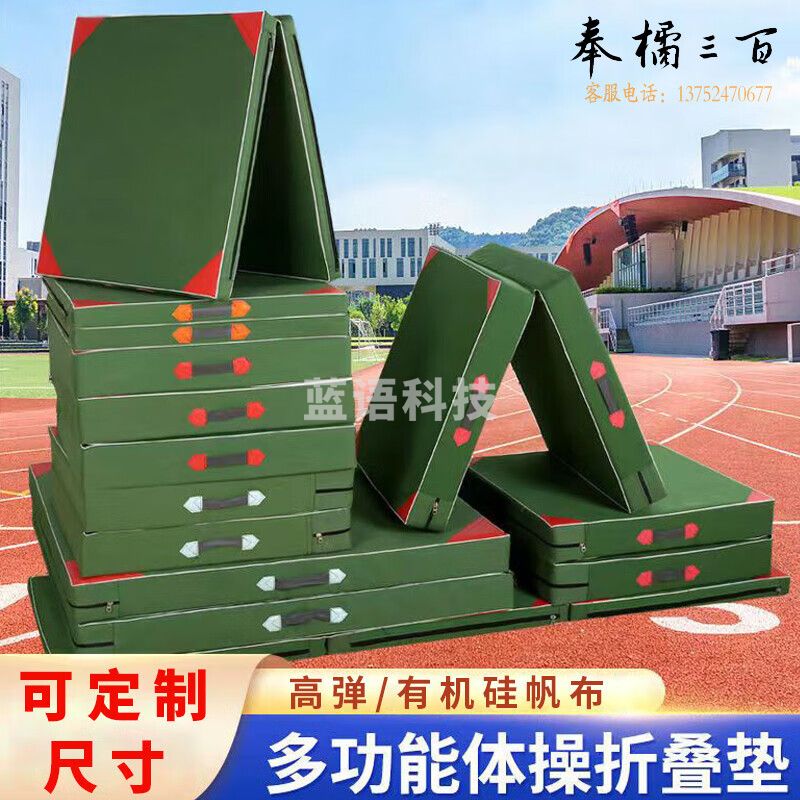 镜集营 体操垫 学生仰卧起坐垫子瑜伽防滑折叠舞蹈海绵垫武术学校空翻垫有机硅帆布100x50x5cm 两折