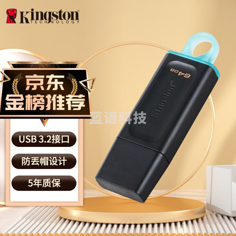 金士顿(Kingston)64GB USB3.2 Gen 1 U盘 DTX 大容量U盘 时尚设计 轻巧便携 学习办公投标电脑通用
