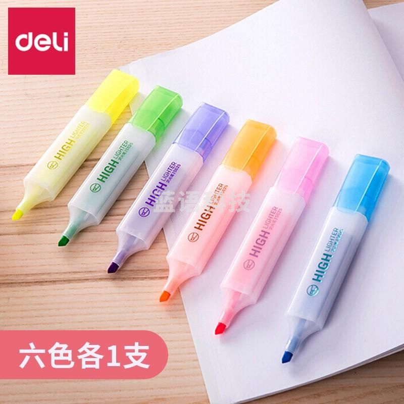 得力（deli）彩色荧光笔学生划重点标记手账本用水性记号笔套装 S625 6色单头 需要颜色请备注 6支 S625