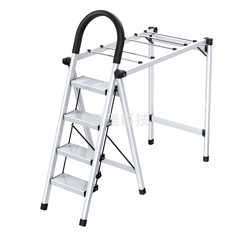 杜邦（DU PONT）梯子家用折叠晾衣架两用室内多功能伸缩人字梯铝合金晾晒扶梯 4步银色