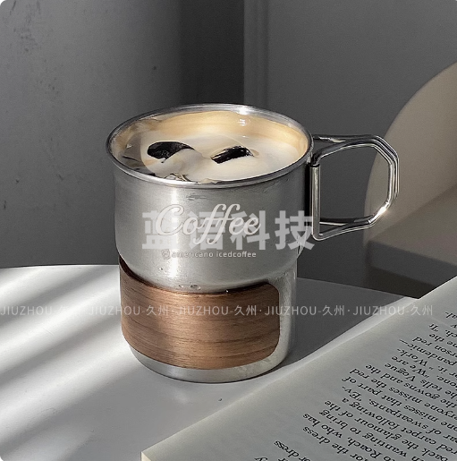 巨联/JULIAN可折叠水杯304不锈钢ins风随手杯户外露营杯子马克杯便携咖 啡杯 英文款+杯套+杯盖+吸管