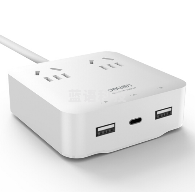 得力33611插座_2组+3U_1.5米_彩盒装(白)(只)