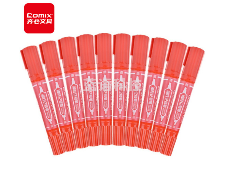 齐心(Comix) 大双头油性记号笔MK803红色 10支装