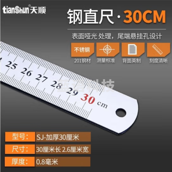 天顺 钢尺直尺 不锈钢测量工具 30厘米(把)