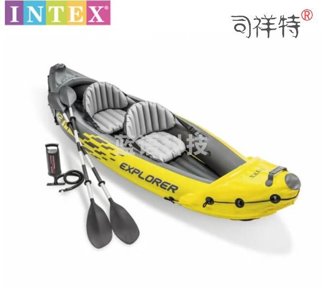 INTEX 68307 双人皮划艇充气船冲锋舟钓鱼船加厚橡皮艇折叠冲锋探险二人船
