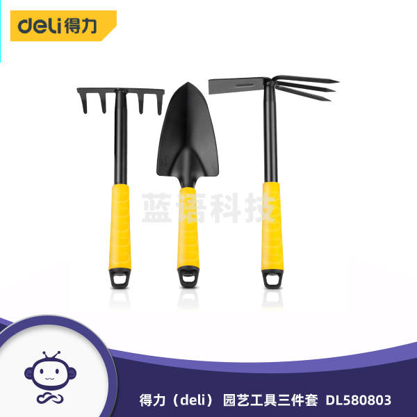 得力（deli） 园艺工具三件套 盆栽种植松土除草园艺工具套装 宽铲子五齿耙两用锄头 DL580803