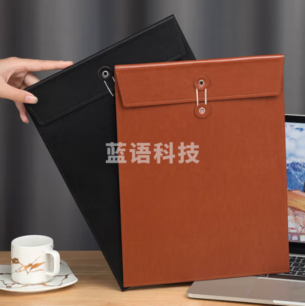 朗捷（longe）a4皮质文件袋商务大号资料收纳公文袋合同夹文件票据夹子可定制logo 竖款-黑色（单个）
