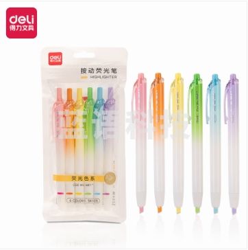 得力(deli)6色按动荧光笔(轻胭系)重点标记笔 SK105