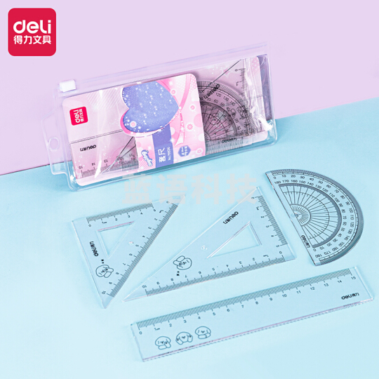 得力（deli） 79536 考试绘图套尺 15cm直尺/三角尺/量角器 颜色随机
