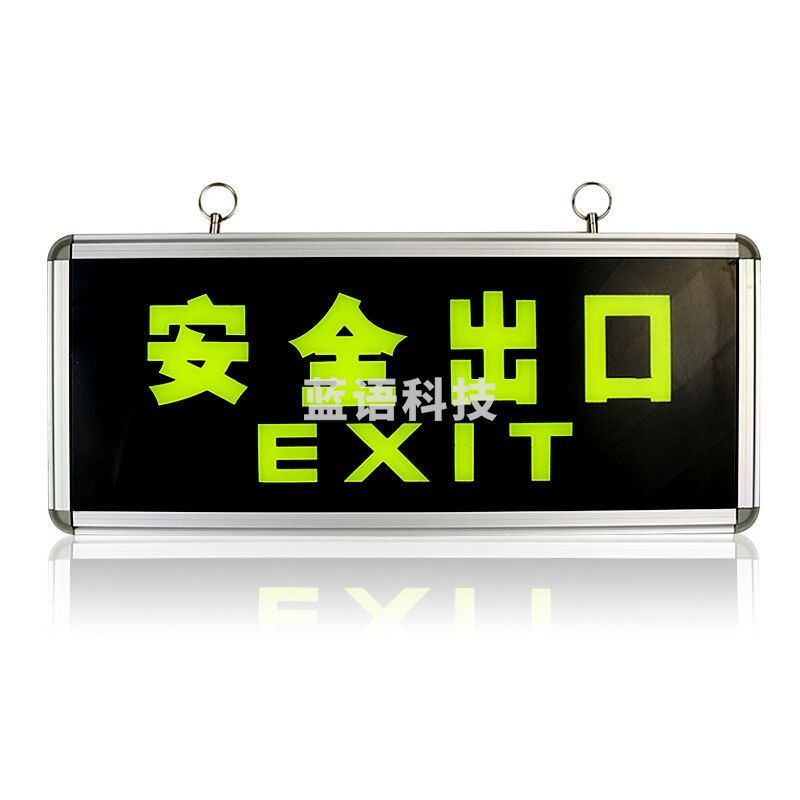 自发光安全指示标示牌消防应急标志灯紧急疏散标牌 玻璃面夜光标牌 （铝框 双面安全出口）