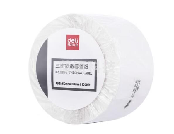 得力(deli) 11874三防热敏标签纸 不干胶打印纸 条码纸 办公用品 11874 50*30mm 1000张/卷