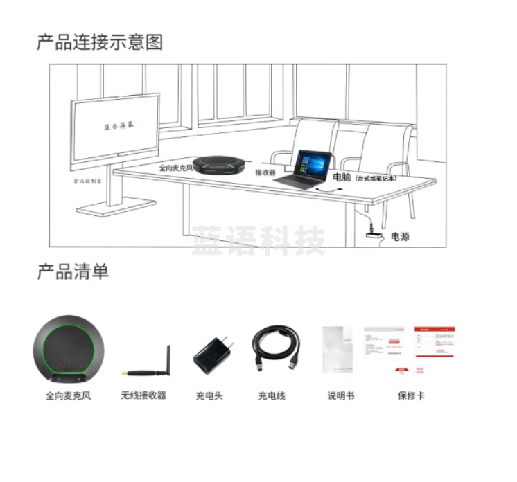 润普Runpu RP-N70W视频会议全向麦克风 免驱2.4G无线（适用70-80平米会议室）会议扬声器/软件系统终端