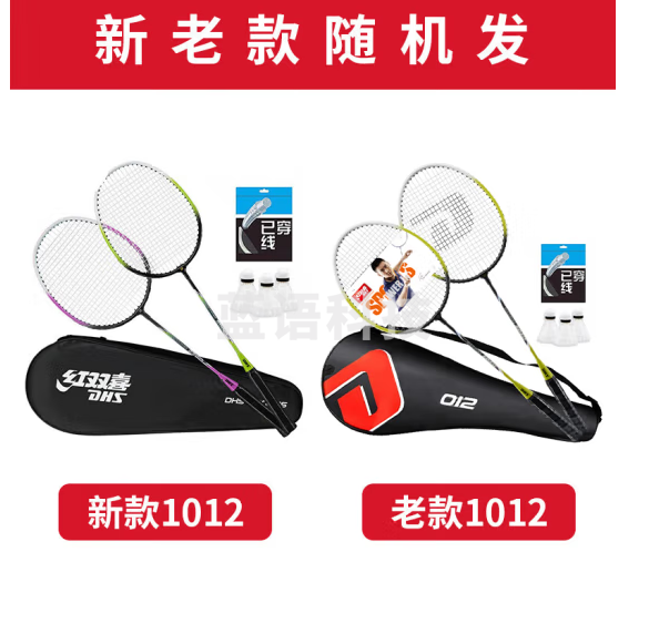 红双喜（DHS）套装1012 羽毛球拍对拍练习娱乐羽拍墨绿色双拍 附3只装球