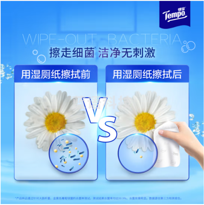 得宝（TEMPO）一博同款 纯水湿厕纸 80片*1包 深澈水感私密呵护 可冲散 湿纸巾