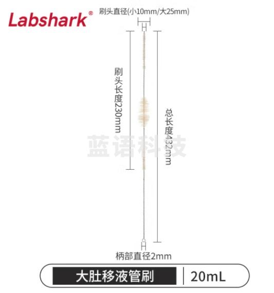 比克曼生物 LABSHARK 毛刷实验室清洁尼龙毛刷试管刷容量瓶刷锥形瓶刷烧杯刷天平刷【大肚移液管刷】20mL 1个（10个起订）