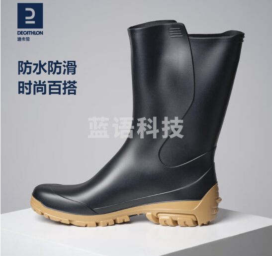 迪卡侬（DECATHLON）短筒雨鞋雨靴水鞋男女成人防滑中筒水靴胶鞋OVHU 黑色 黄底(35-46码) 37-38