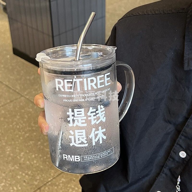 畅印1000ML大容量2023新款刻度玻璃喝水杯 1000ml 透明杯体+吸管+杯盖+吸管刷