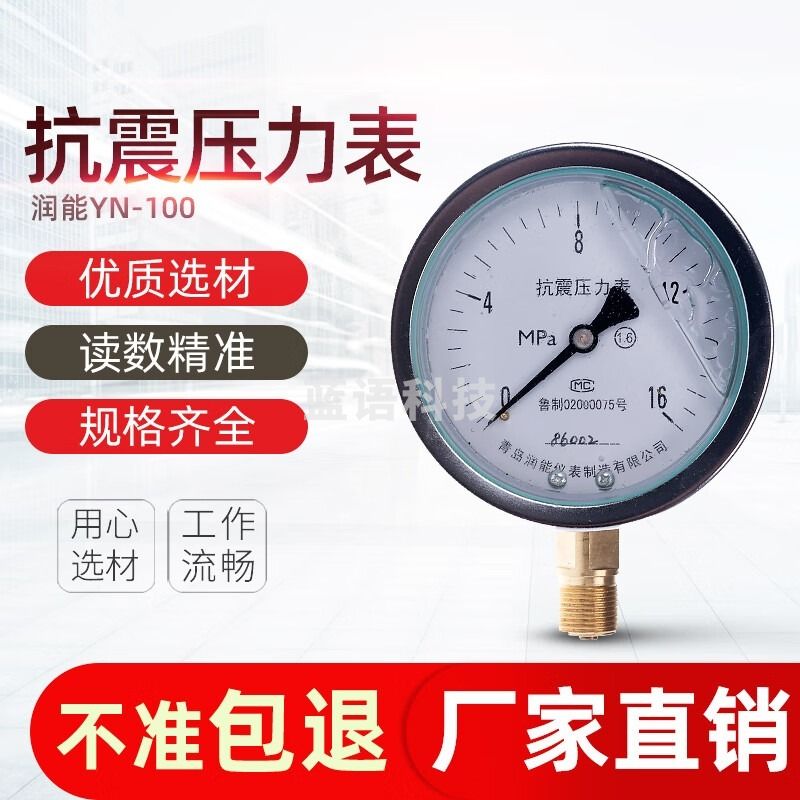 英迪/YING DI润能耐震压力表YTN100表液压表抗震压力表指针充油 0-0.1MPa 安全用仪器